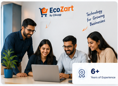 EcoZart team collaborating around a laptop